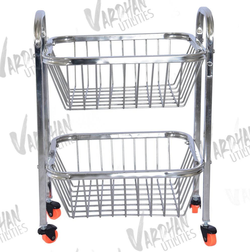 SS202 Mirror Polish 2 Basket Stainless Steel Fruit Vegetable Trolley