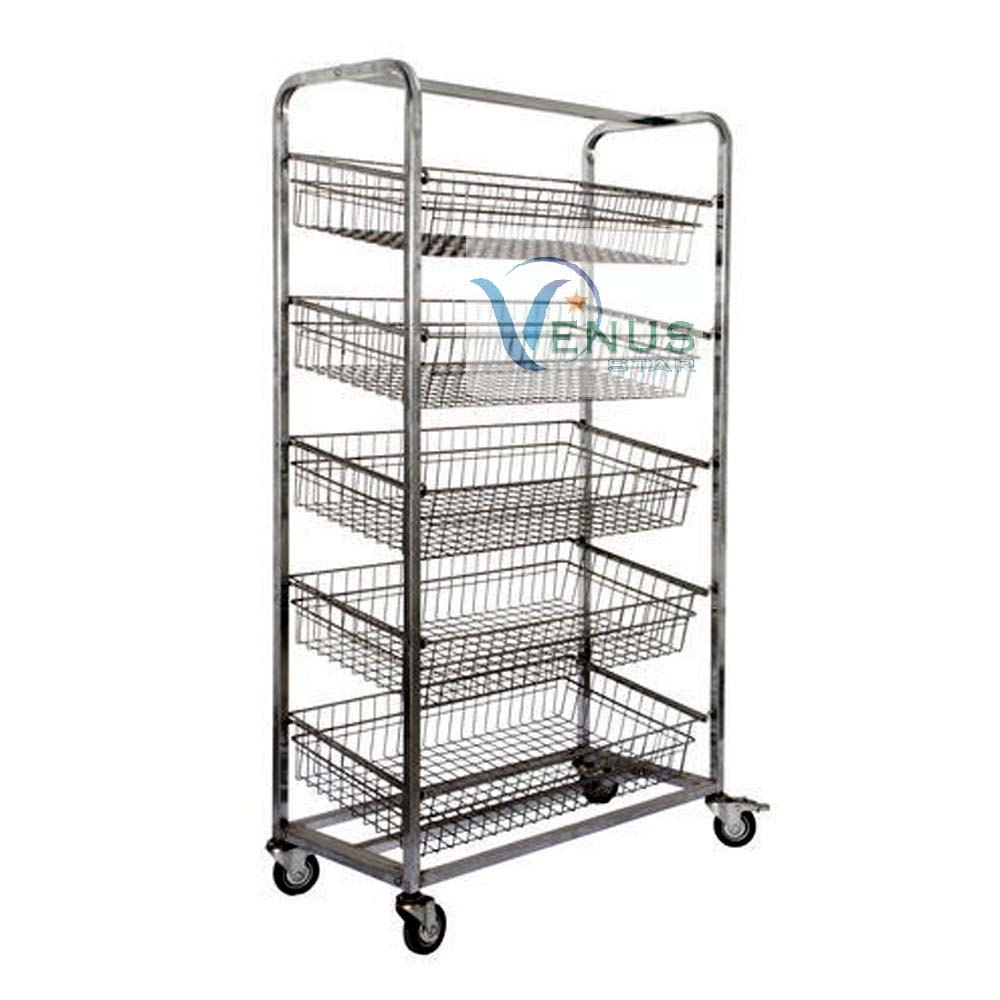 Venus Refrigeration Stainless steel 5 Basket Vegetable SS Trolley