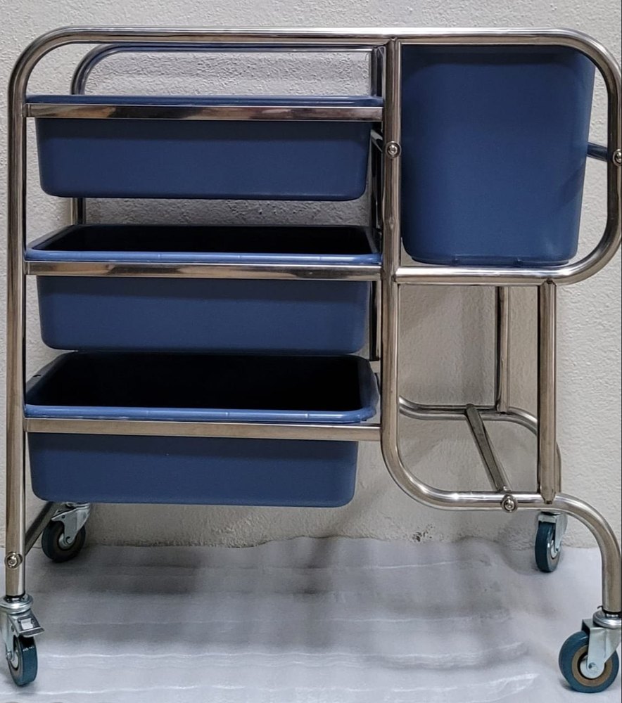 Mild Steel Trolley With Plastic Buckets, For Hospital