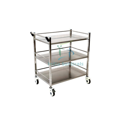 Gray Hospital Bedside Three Shelf Trolley, Size: 3.5x3x4 Ft