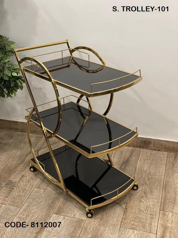 Black Stainless Steel Service Trolley, For Hotel