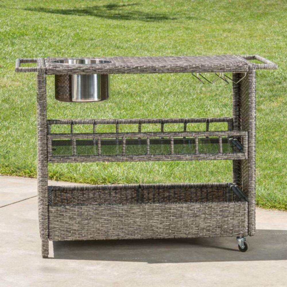 Brown Outdoor Wicker Bar Cart