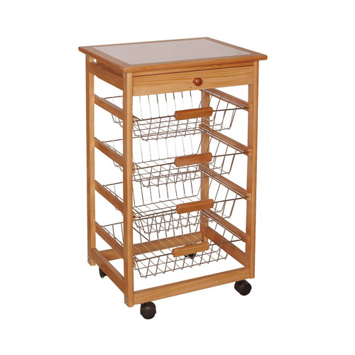 Stainless Steel, Wooden Brown SS Kitchen Trolley