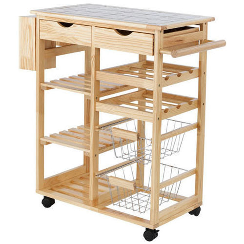 Brown 2-3 Feet Wooden Kitchen Trolley