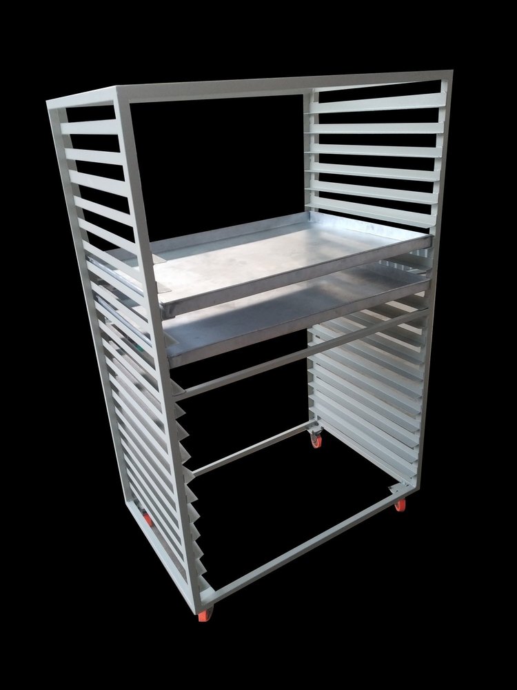 Silver Stainless Steel Bakery Tray Rack Trolley