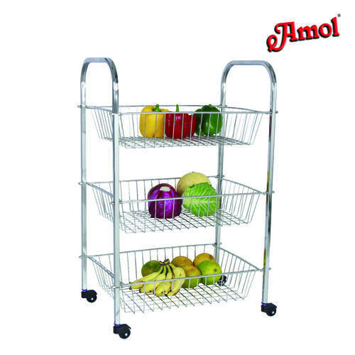 Amol Stainless Steel Kitchen Rack Trolley, Size/Dimension: 27 X 18 X 12 Inch, Load Capacity: 30 Kg