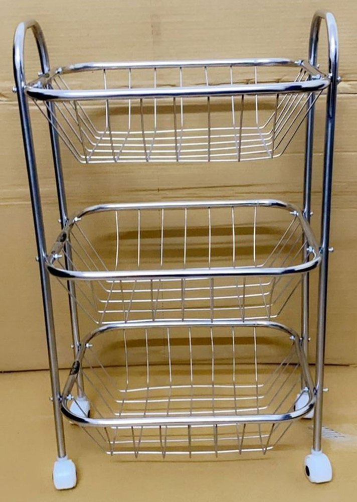 Polished Stainless Steel SS Vegetable Rack Trolley, Load Capacity: 15kg