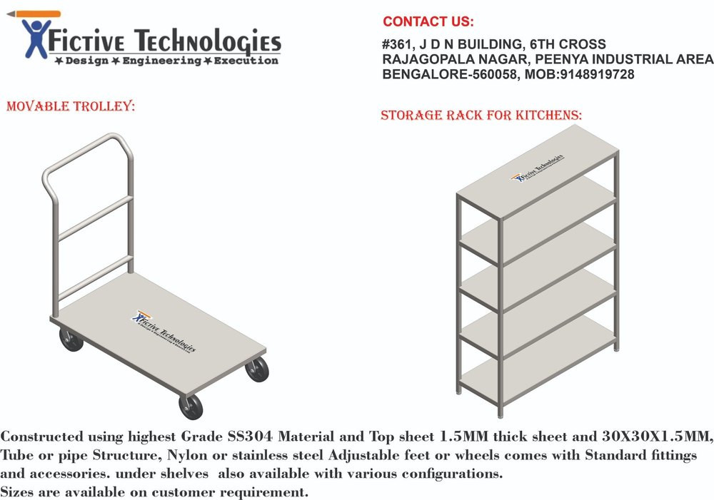 Fictive Technologies Platform Stainless Steel Moving Trolley, Size/Dimension: 4 Ft X 1.5 Ft X 3ft, Load Capacity: 100 Kg