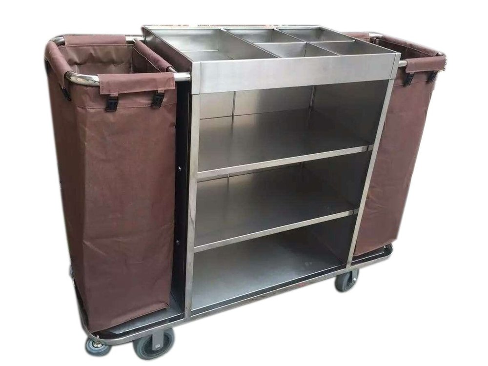 Stainless Steel Brown SS Housekeeping Trolley, For Hotel, Hospitals, Cart Size: 59.5 L X 21.5 W X 59.5h