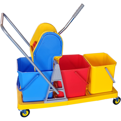 Plastic 3 Bucket Mop Wringer Trolley