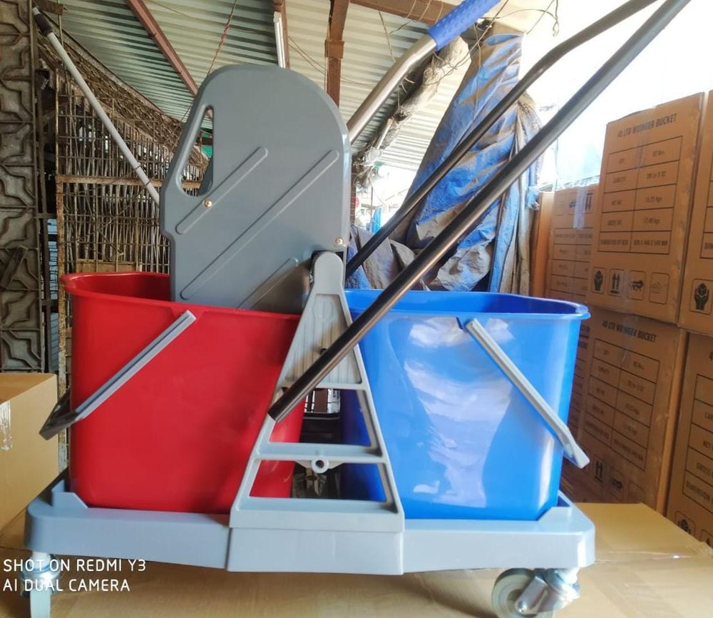 Stainless Steel ABS Mopping Double Bucket Wringer Trolley, Bucket Capacity: 50 Ltr