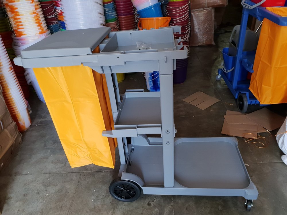 KRA Grey and Yellow Plastic Janitor Cart, For Hotels