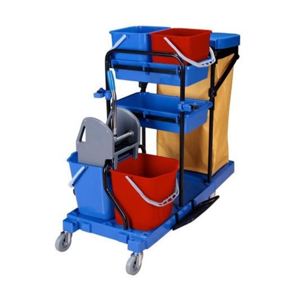 Plastic Blue Multifunction Janitorial Cart, For Cleaning