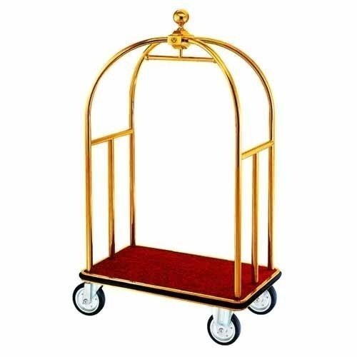 Red Stainless Steel Hotel Luggage Trolley