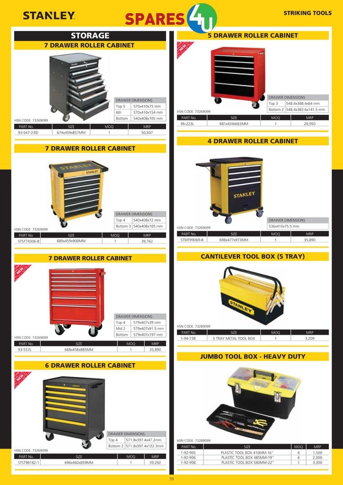 Stanley Red Tools Trolley 7 Drawer, For Industrial, Model Name/Number: 93-557L