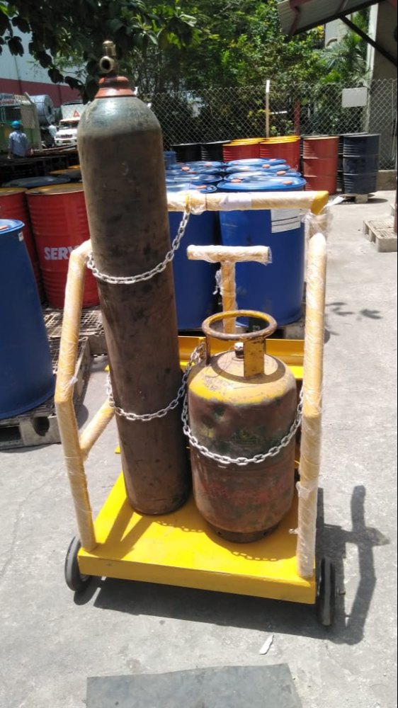 Vishal 07 Yellow Double Gas Cylinder Trolley for Industrial