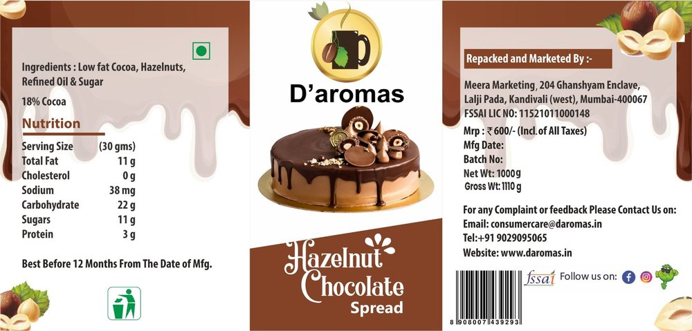 D\'aromas Hazelnut Chocolate Spreads for Waffles, Cakes - 1KG img