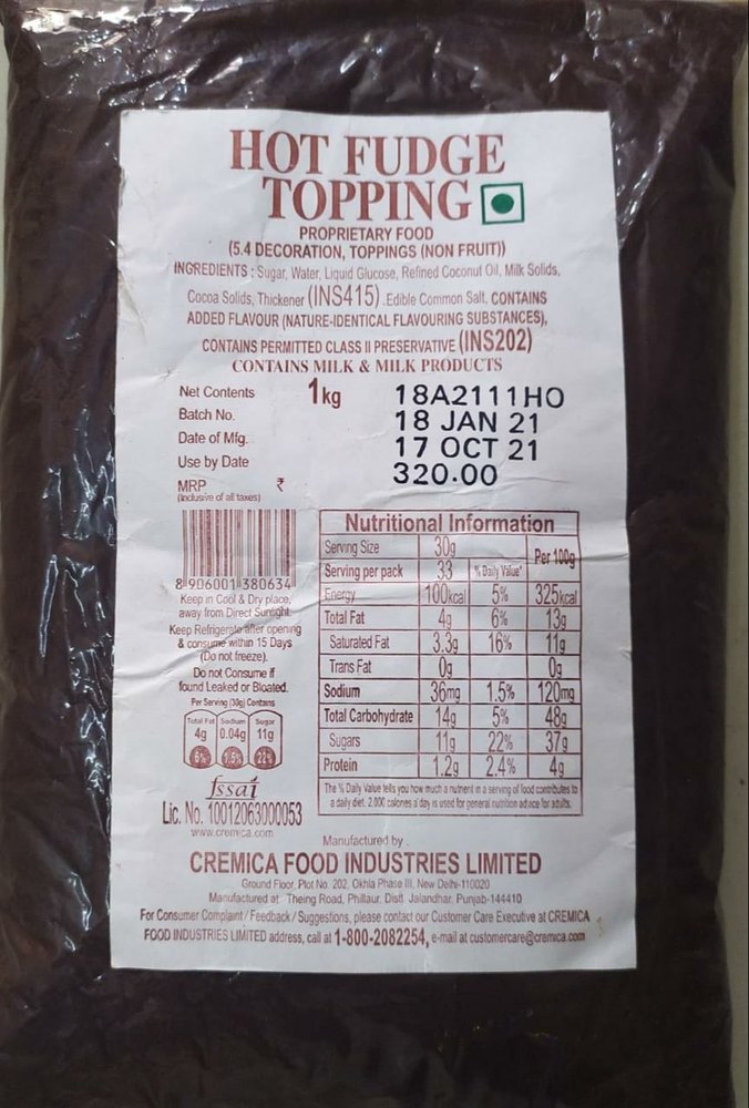 Cremica Hot Chocolate Fudge Topping, Packaging Size: 1 Kg