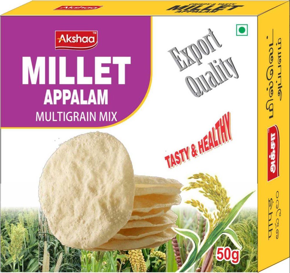 Basic Indian Akshaa Millet Multigrain Appalm 50g, Packaging Size: 50GM, Packaging Type: Box