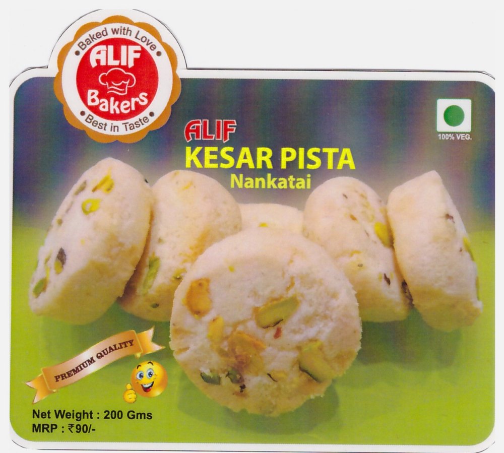 Eggless Cookies ALIF BAKERS Kesar Pista Nankhatai, Packaging Type: Box