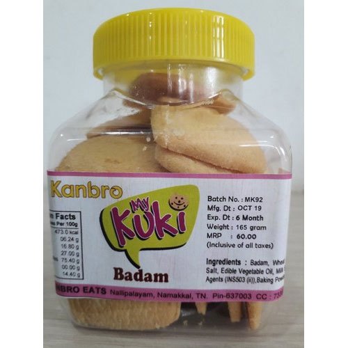 Almond 6 Months Kanbro Badam Cookies, Packaging Type: Plastic Jar