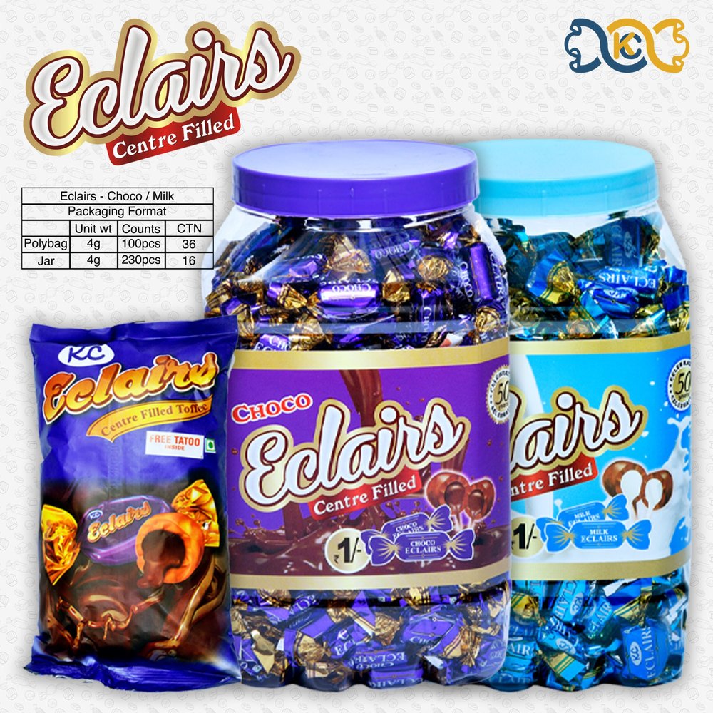 Toffee CHOCOLATE Eclairs, Packaging Type: Plastic Jar, Packaging Size: 230 Pcs Jar 100 Pcs Pkt