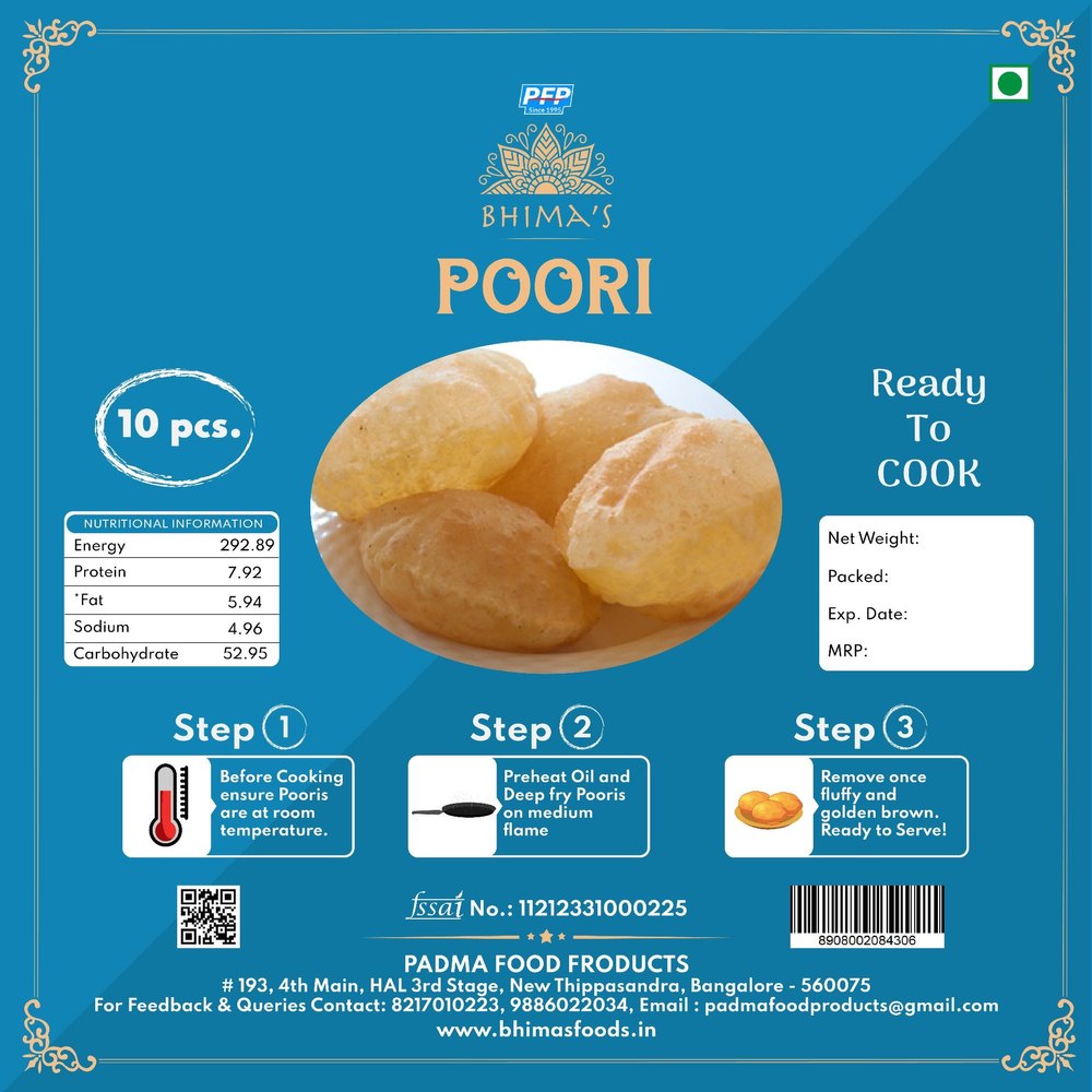 Wheat Flour Atta Ready To Cook Poori, 10 pc, Packaging Type: Packet