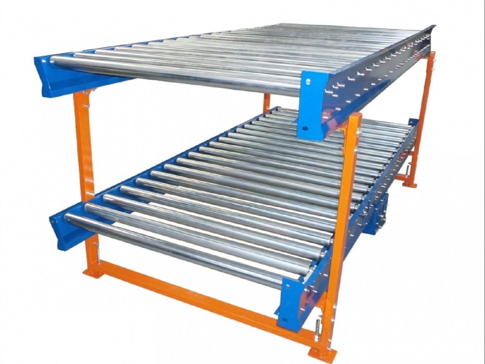 Steel 6 Feet Double Bed Gravity Roller Conveyor, Roller Diameter: 48 mm, Capacity: 40 Kg Per Feet img