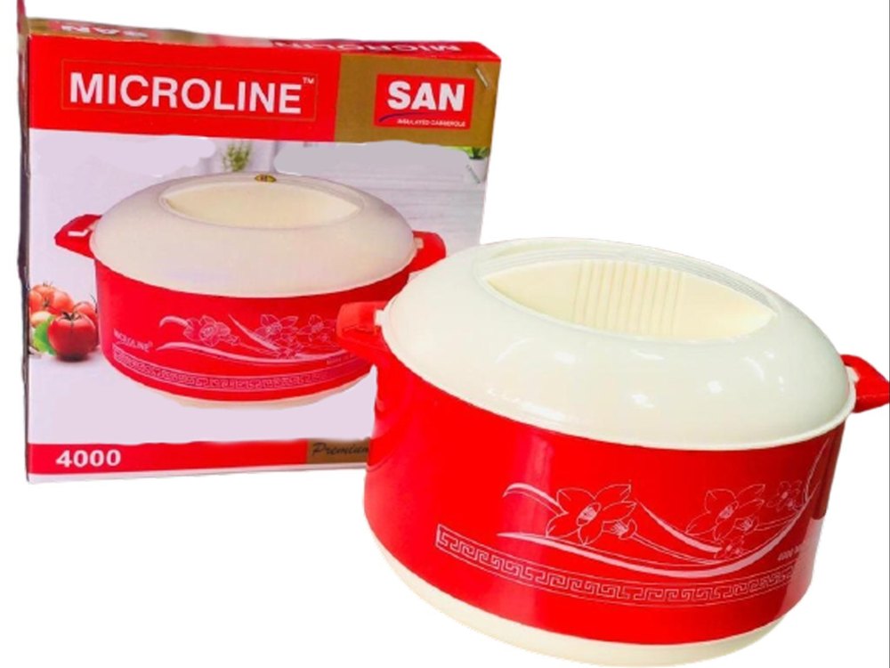 Mircoline Red Printed Insulated Casserole 4000 For Restaurant, Capacity: 4000ml