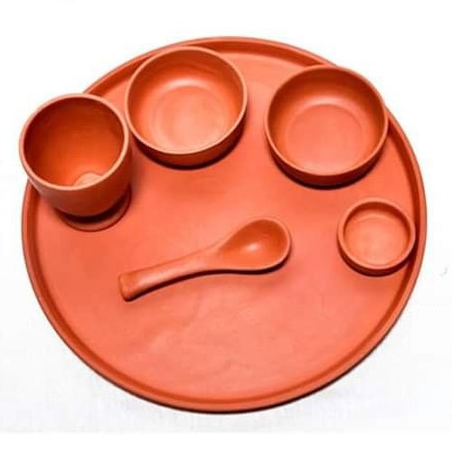 Brown Terracotta Clay Dinner Set, 6 Pieces