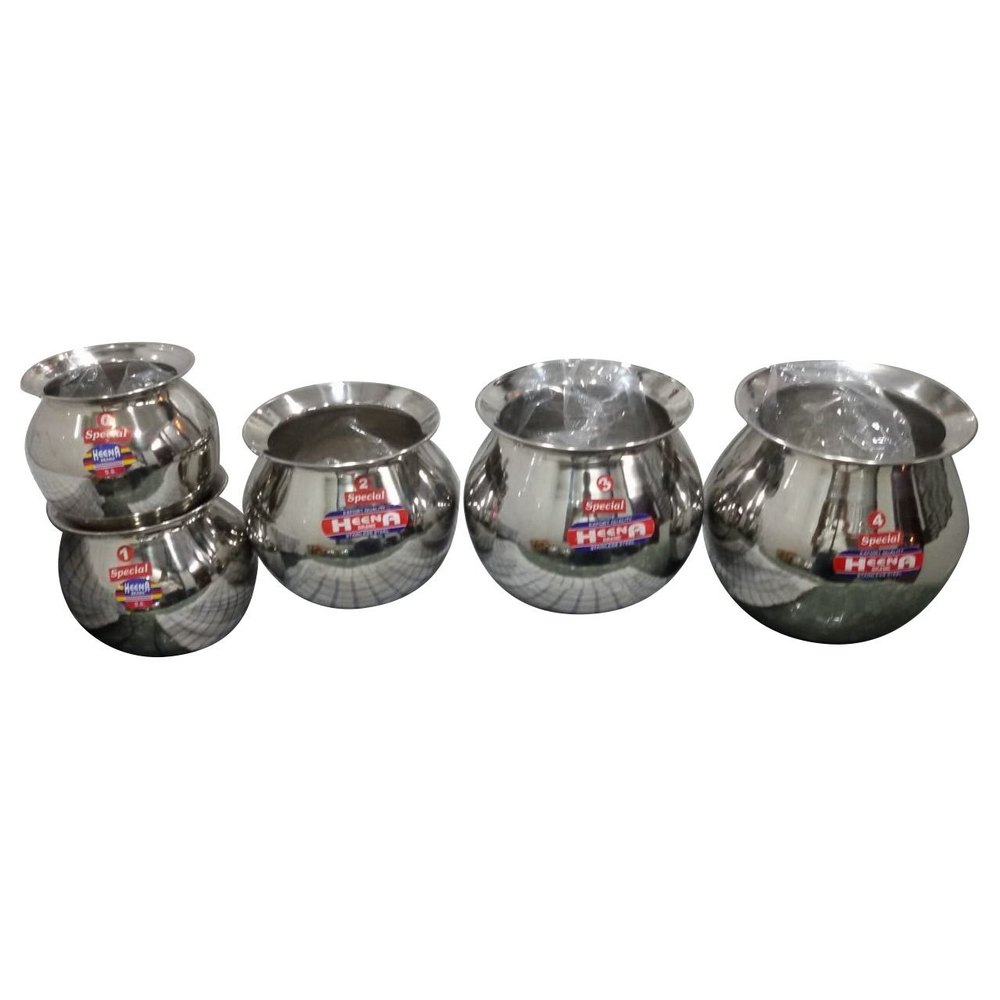 5 Pieces Round Stainless Steel Lota Set, For Kitchen