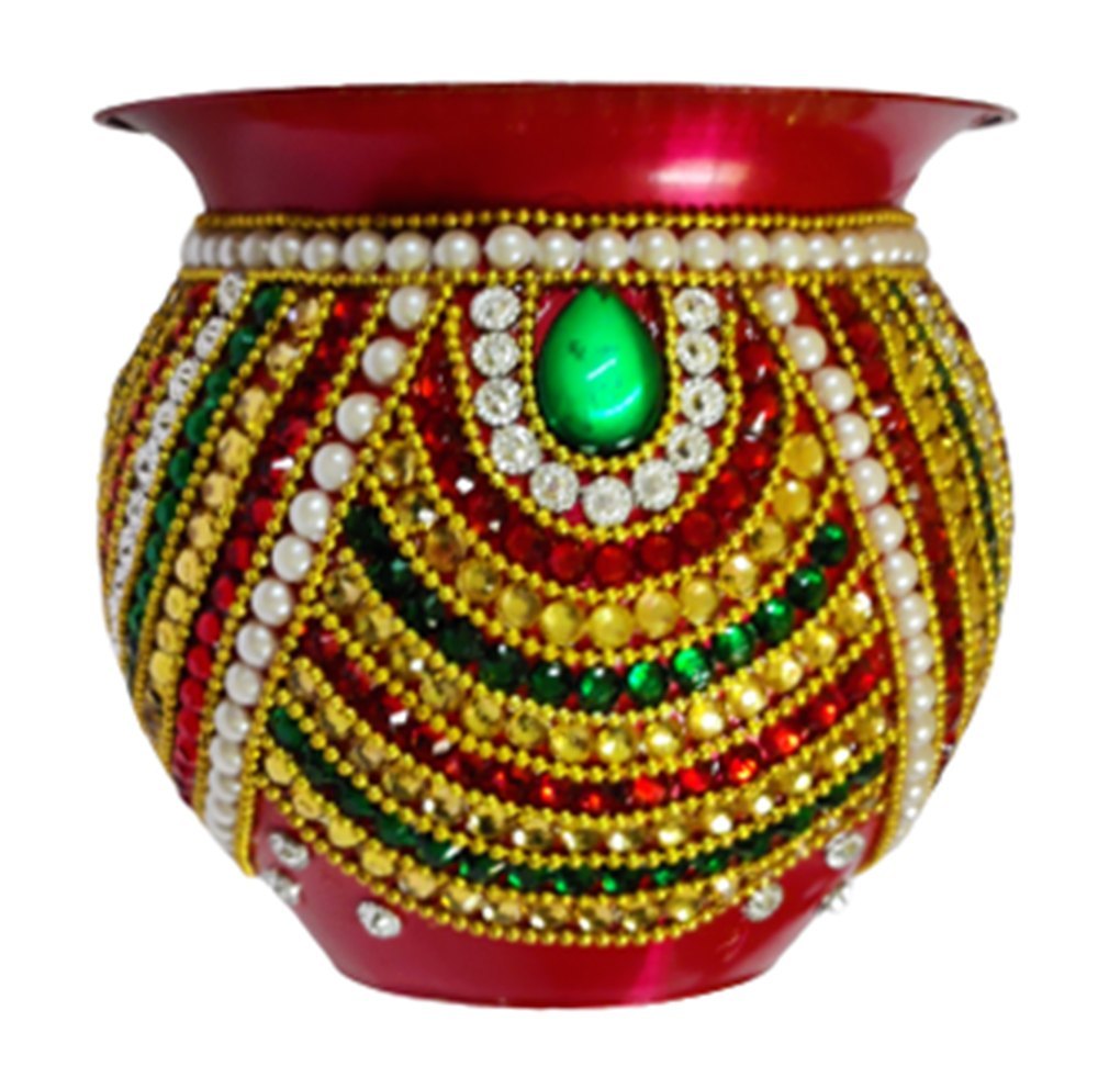 Multicolor Stainless Steel Decorative Kalash Lota, For Puja