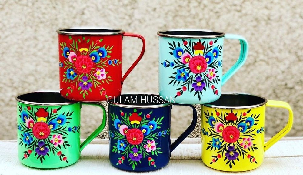 Stainless Steel Hand Painted Mugs (Kashmir), For Home