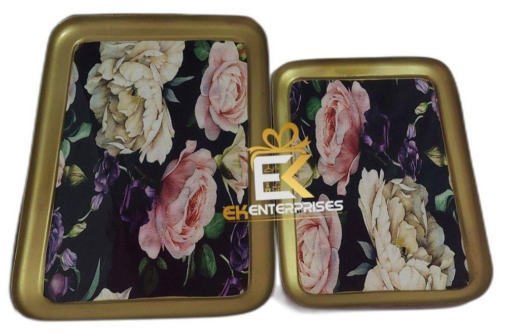 E.K Enterprises Printed 16in and 13in Enamel rectangular Serving Tray Set, Shape: Rectangle, Size: Small, Large