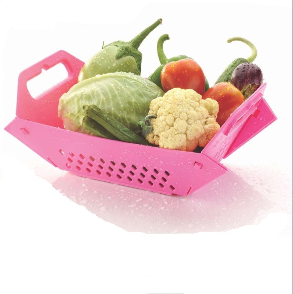 Plastic Multipurpose Folding Fruit Vegetable Colander And Basket (Multicolour)
