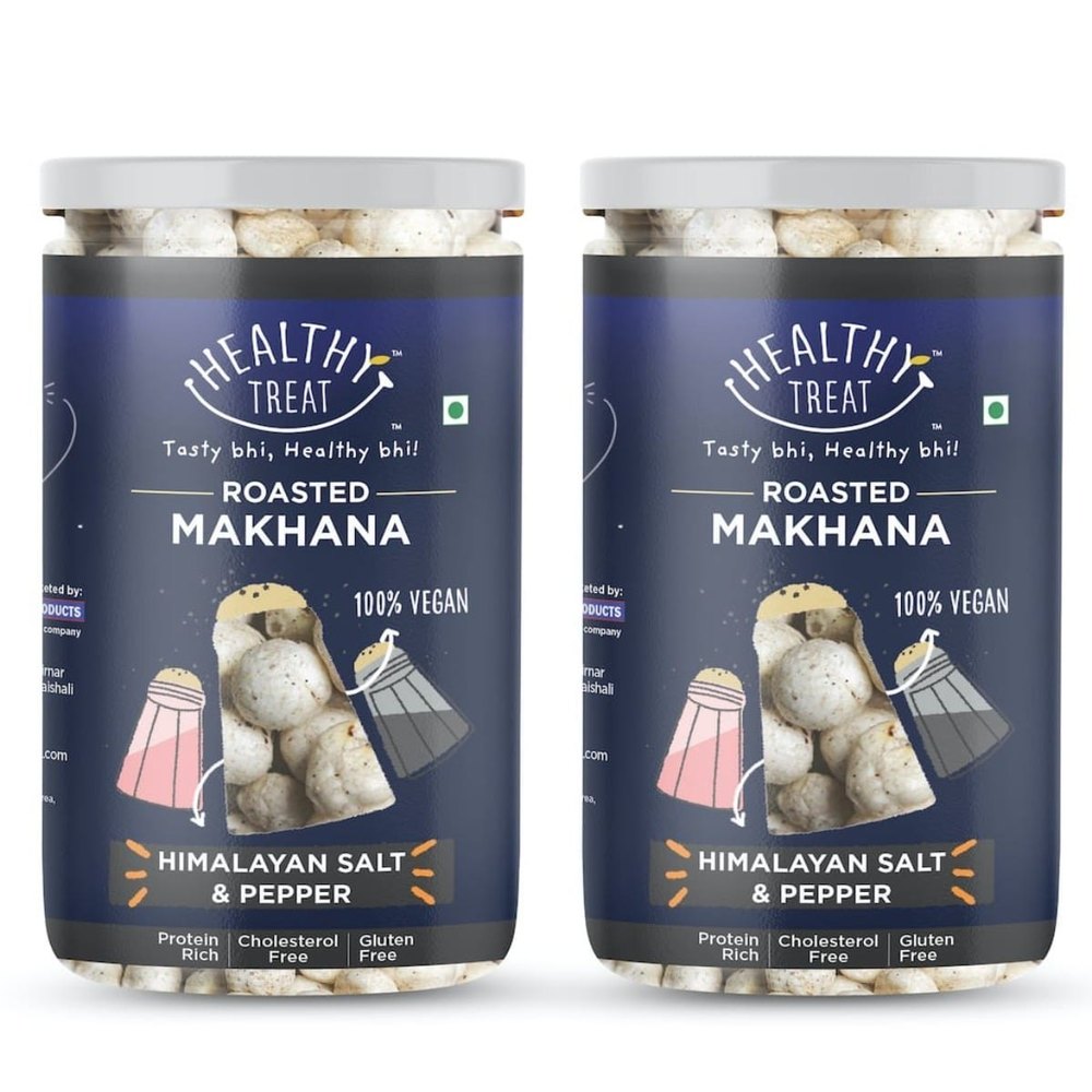Healthy Treat Roasted Makhana- Himalayan Salt and Black Pepper 140 gm (Pack of 2 jars-70 gm Each)