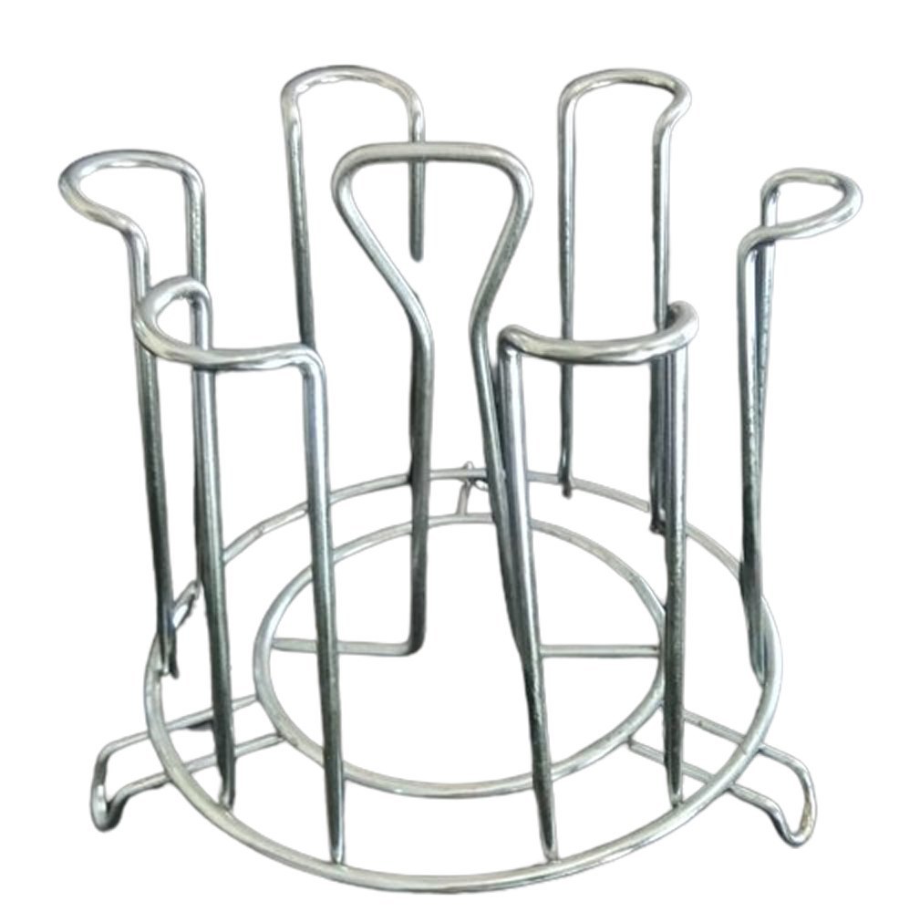Silver Stainless Steel Lotus Glass Stand, Capacity: 6 Pis