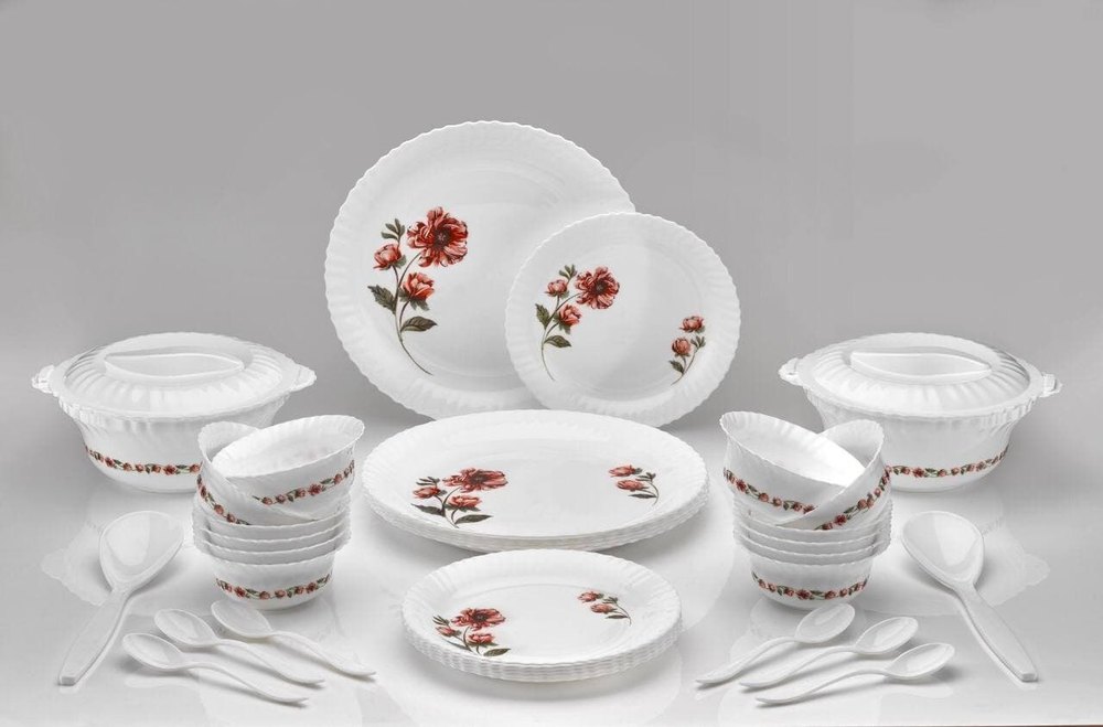 Set Of 36 White Melamine Dinnerware, For Home, Size: Medium
