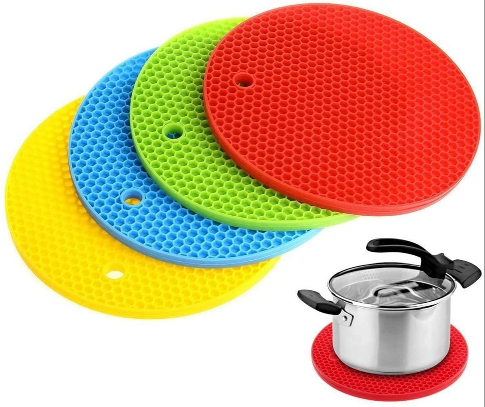 Silicon Red Round Pot Holder, 4 Pieces, Size: 18 X 18 cm