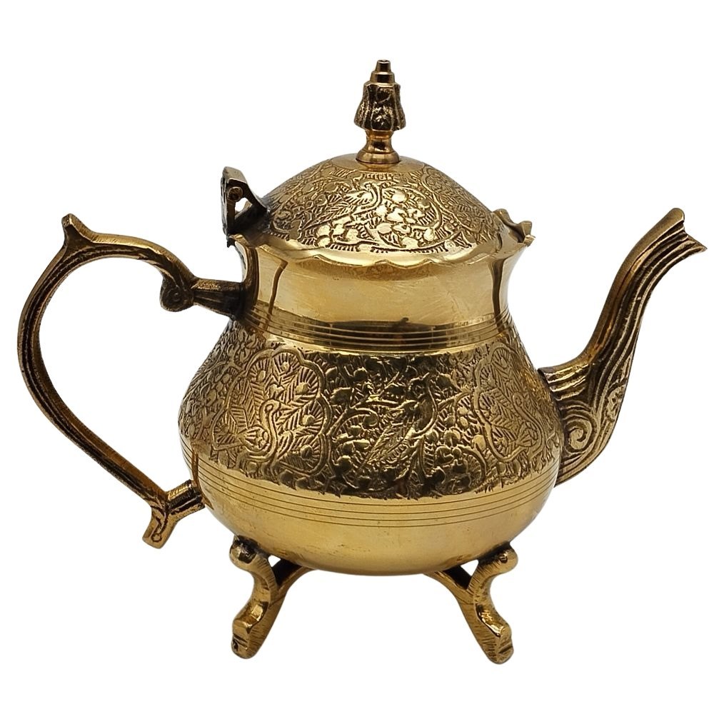 Embossed Peacock Design Brass Kanguri Teapot