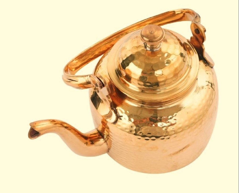 Polished Brass Hammered Teapot Kettle, For Kitchen