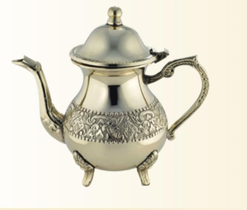 Silver Embossed Brass Tea Kettle, For Home, Size: 26.3x14.5x23.4cm img