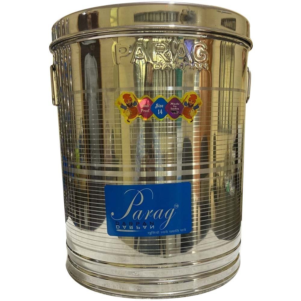 Parag Darpan Polished 14 Inches SS Kitchen Drum, Capacity: 5 Kg