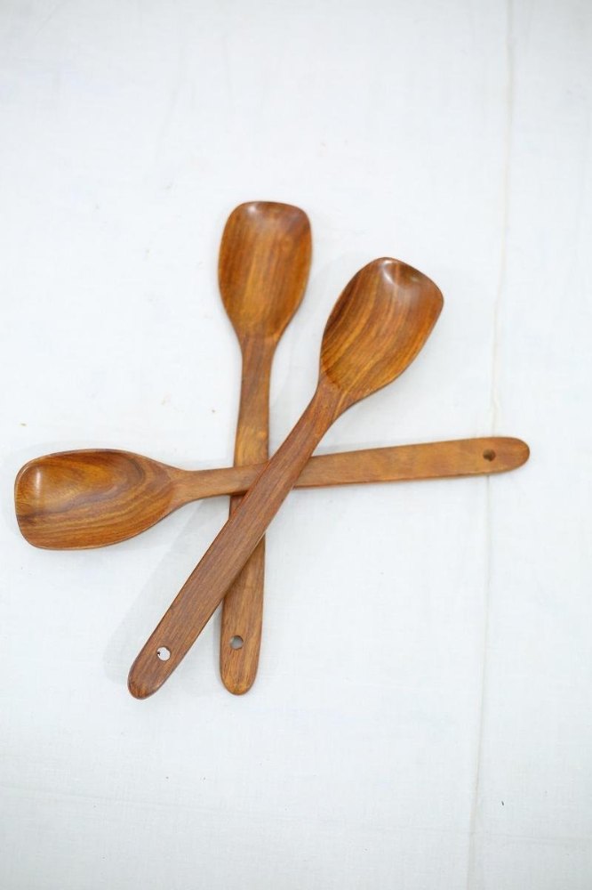 Handmade Wooden Serving and Cooking Spoon Kitchen Tools Set of 3, For Serving Spoon