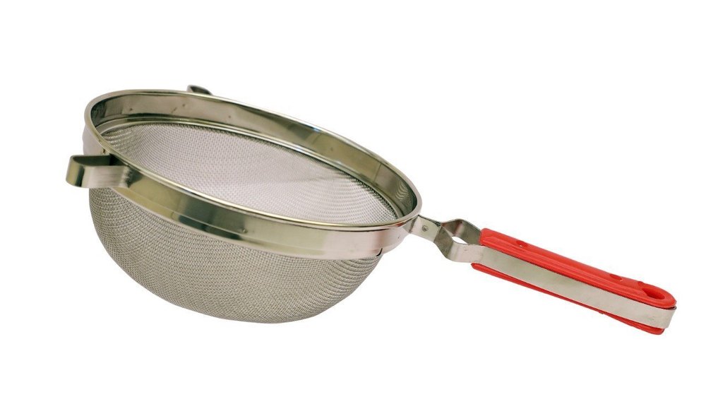 Glossy Silver And Red Stainless Steel Juice Strainer, Size: 6inch (diameter) img