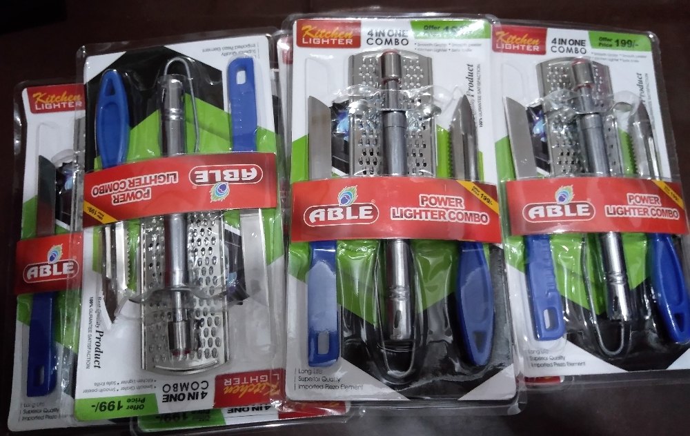 Stainless Steel Kitchen Lighter Combo Pack Of Knife, Grater, Peeler & Gas Lighter In Kitchen Tools