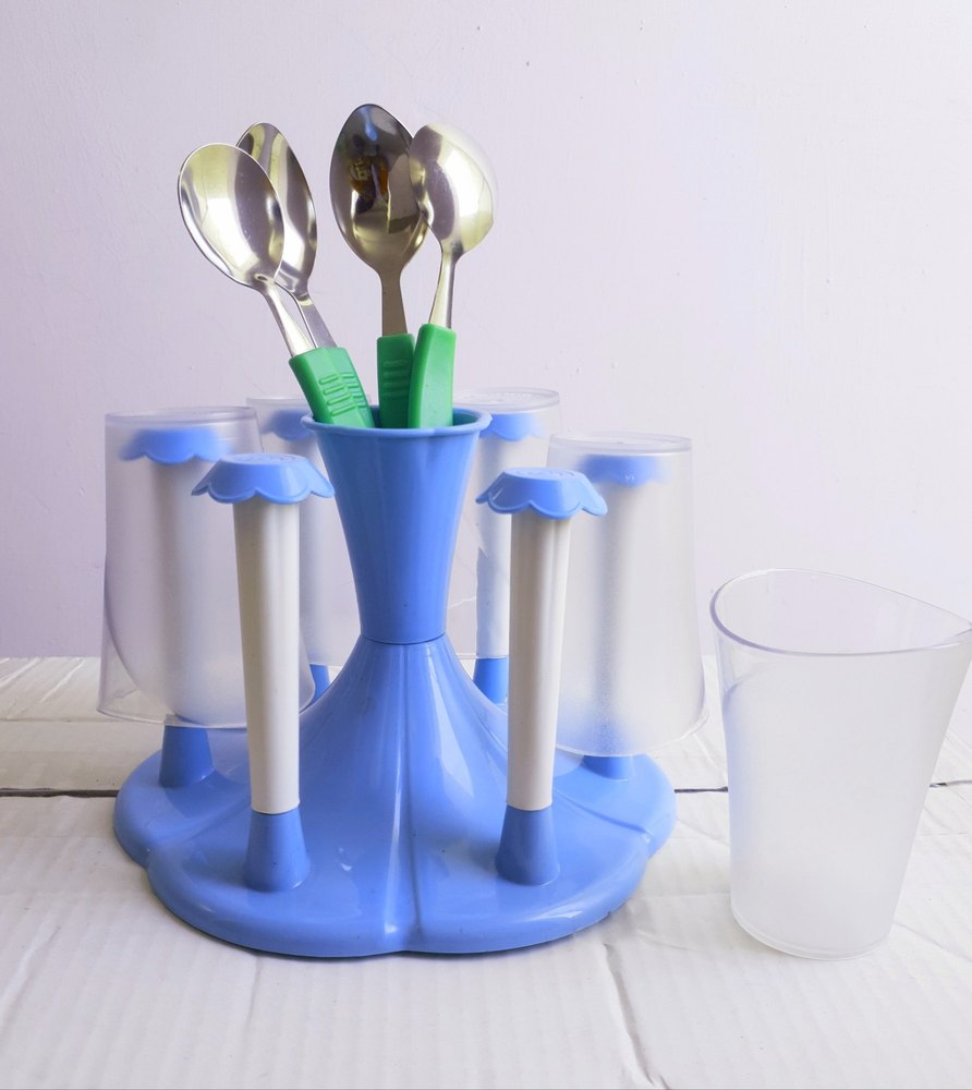 White And Blue Kitchen Plastic Glass Holder img