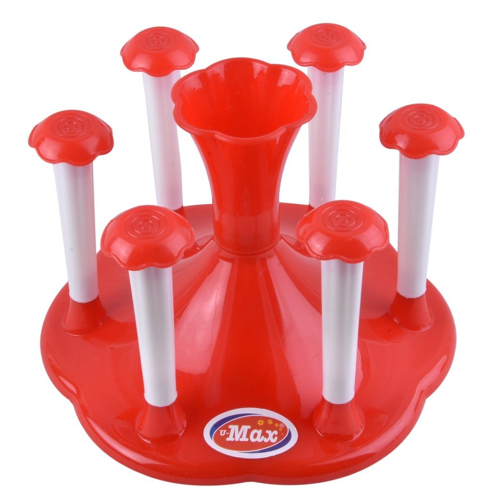 U Max Glossy Red Plastic Glass Holder, For Kitchen