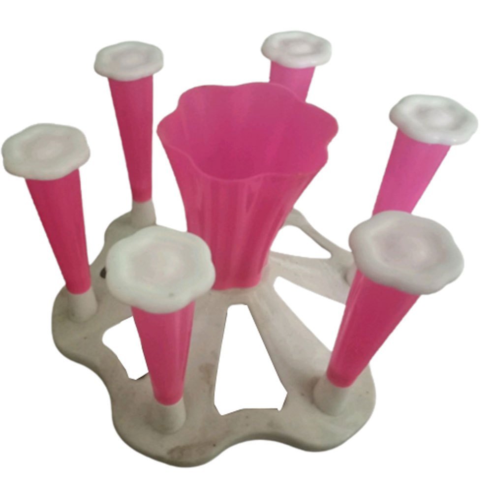 Pink And White Plastic Glass Stand, For Kitchen, Round