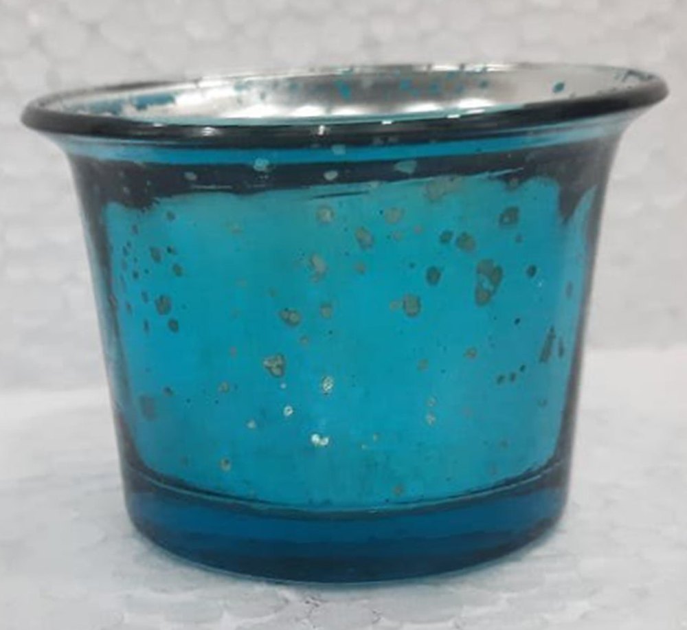 Blue And Silver Tea Light Glass Candle Holder, 50 G, Size/Dimension: 5x3.5 Inch
